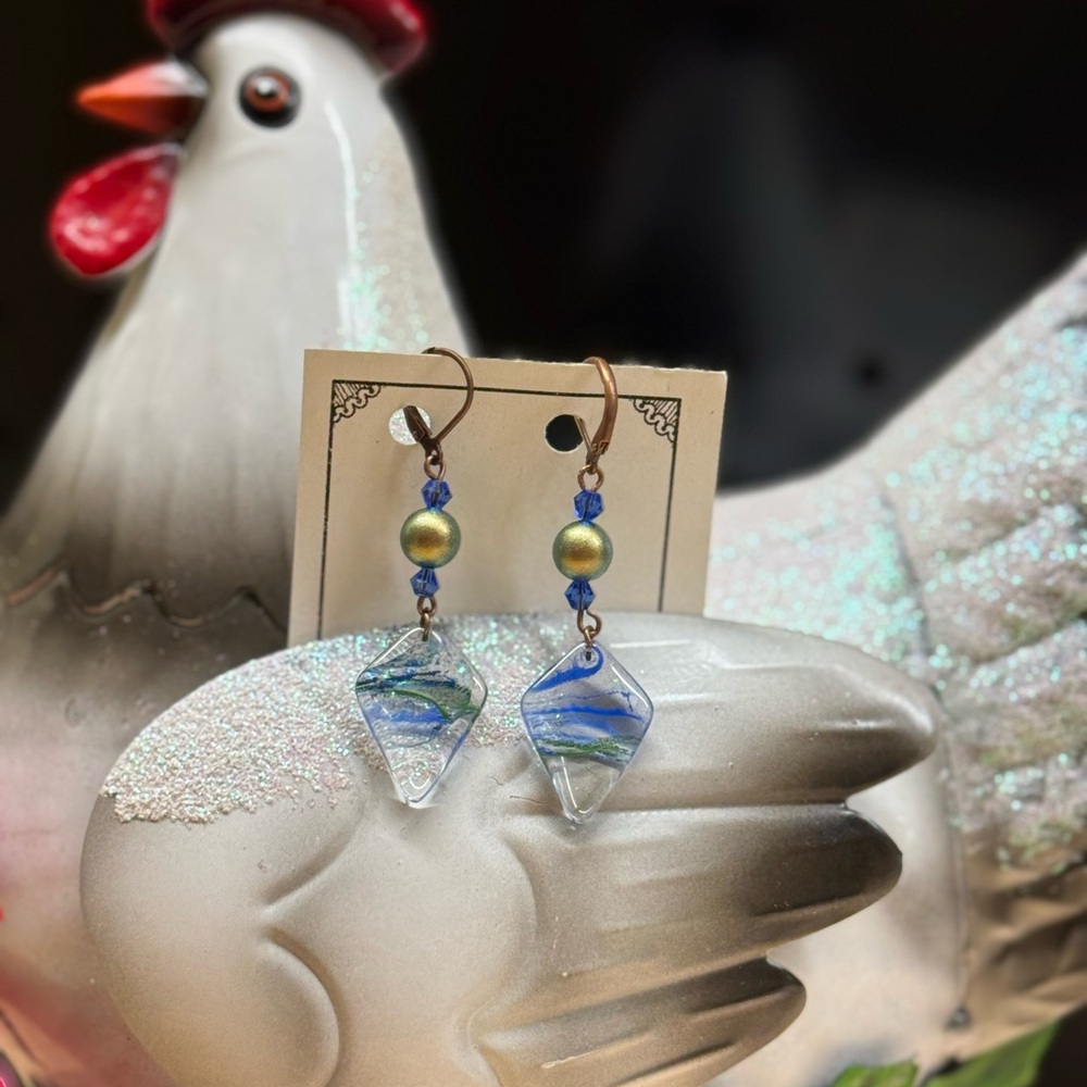 Classy Blue and Green Glass Earrings 2/$22